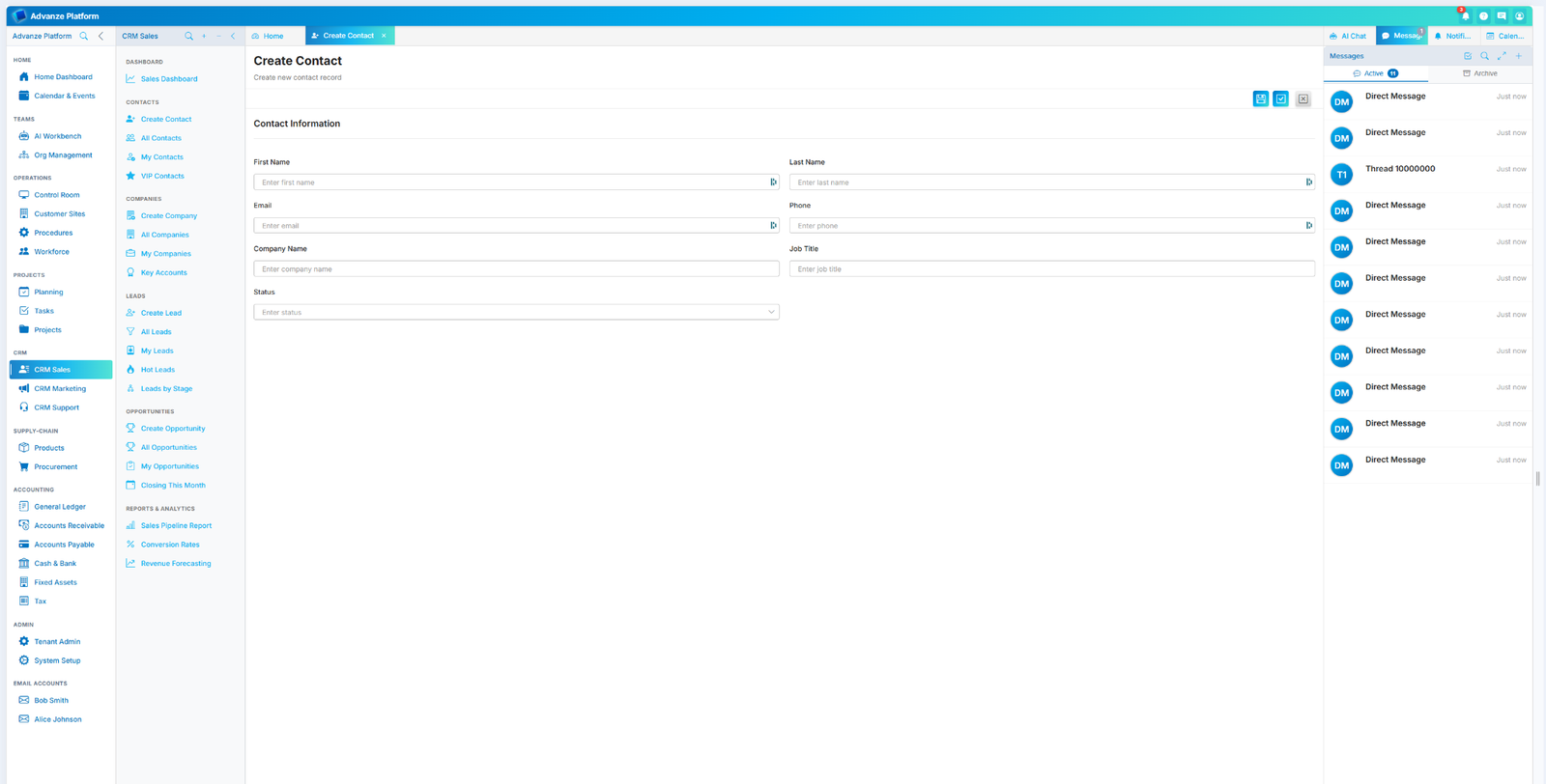 CRM interface visual