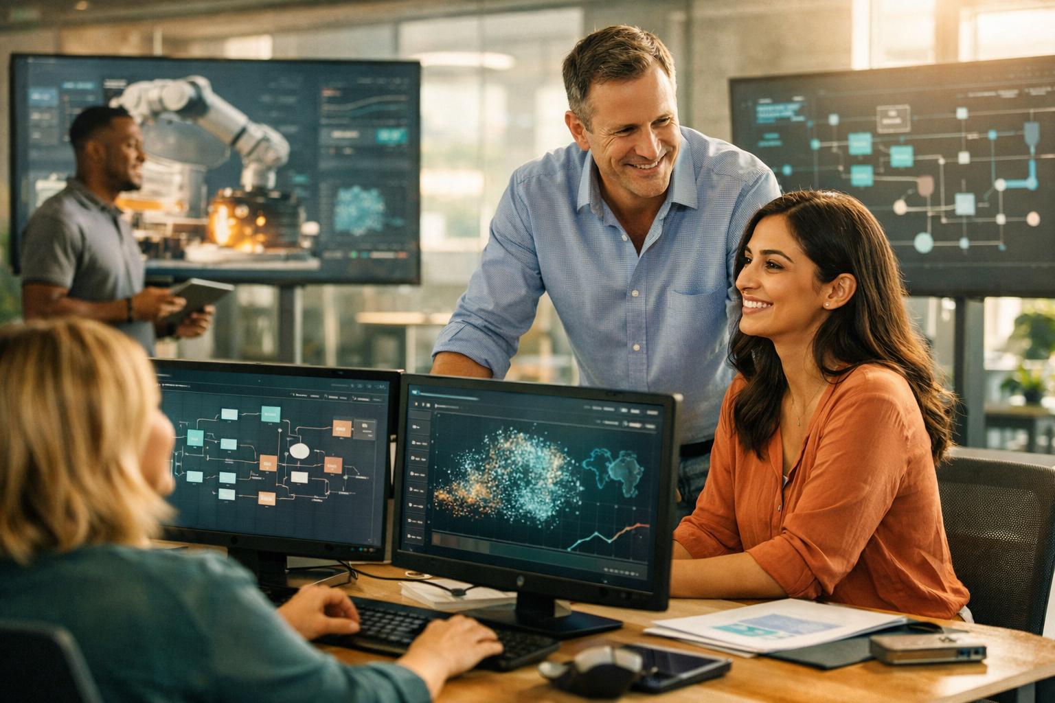 A bright team workspace where software execution, workflow and human judgement come together.